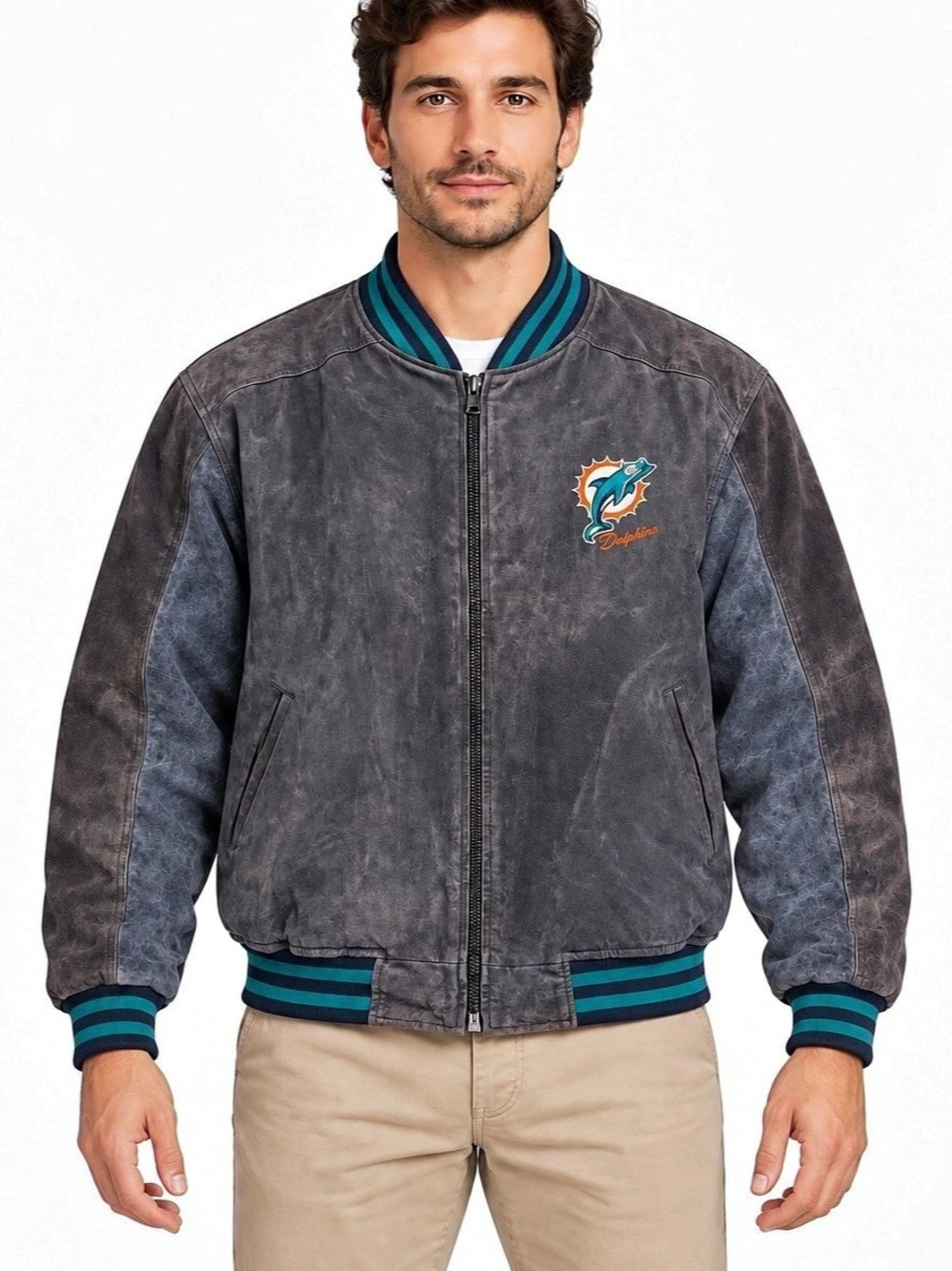 Pro Player Miami Dolphins Bomber Jacket Gray Medium